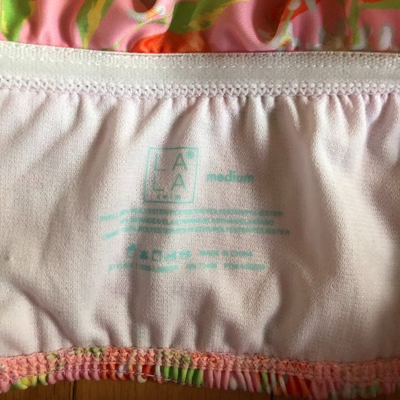 Brand New La La Swim Orange Blossom Ruffled Bikini Top - Picture 3 of 8